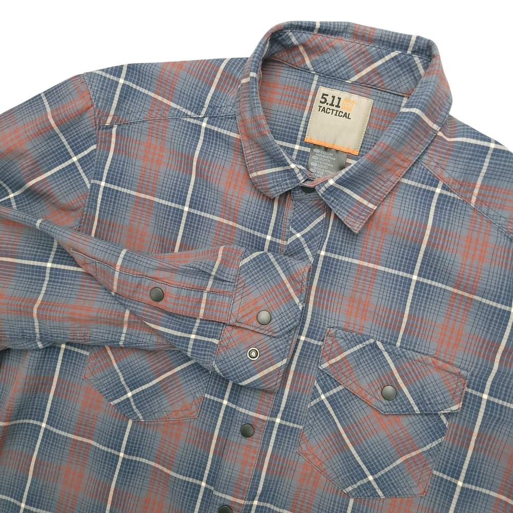 5.11 Tactical Shirt Mens Medium‎ Blue Plaid Long Sleeve Snap Button Outdoor